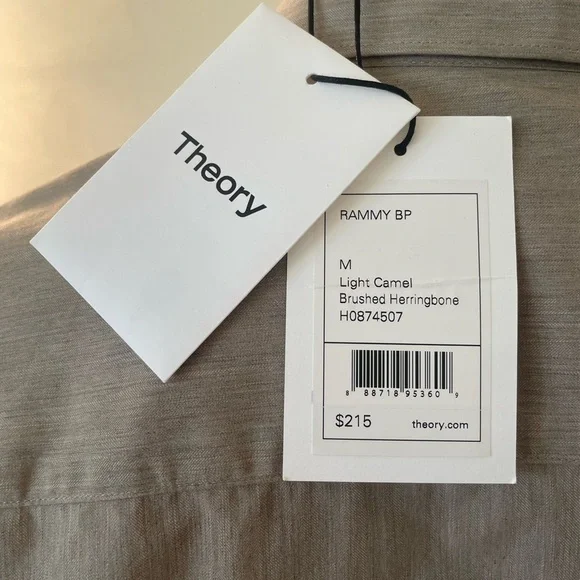 New Theory Mens Rammy Shirt Medium Light Camel H0874507 Button Down 100% Cotton - Picture 3 of 7